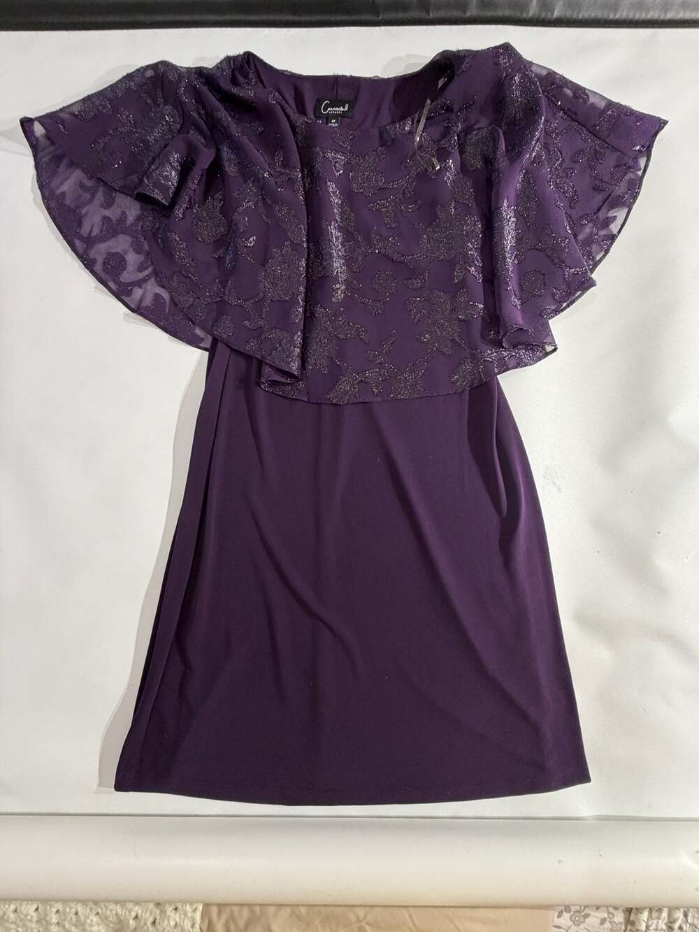 Connected Apparel Purple Glitter Capelet Cocktail Party Dress Womens 4P